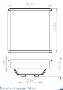 1 SPOT APPLIQUE LED 60 X 60 MM AVEC PARTIE ENCASTREE