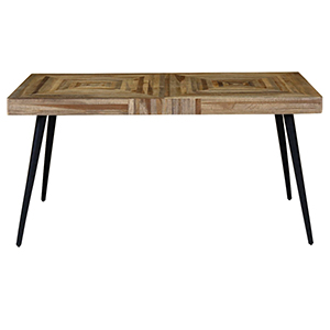 1 TABLE REPAS RECTANG. PLATEAU TECK ET PIEDS METAL 150X80X76