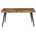 1 TABLE REPAS RECTANG. PLATEAU TECK ET PIEDS METAL 150X80X76